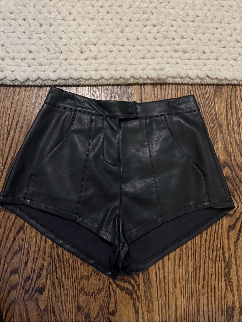 Edikted Black Faux Leather High-Waist Shorts